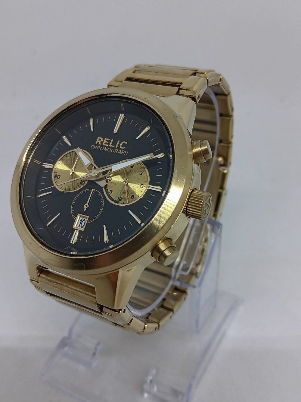 Relic ZR66068 'Payton' Men's 45mm Black Dial Gold Tone S/Steel Watch NEW BATT